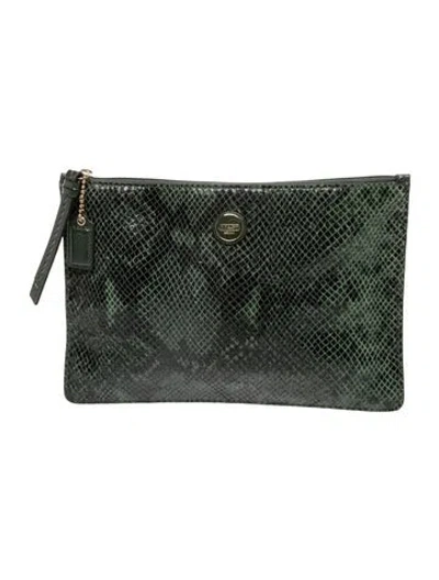 Pre-owned Coach Leather Clutch In Green