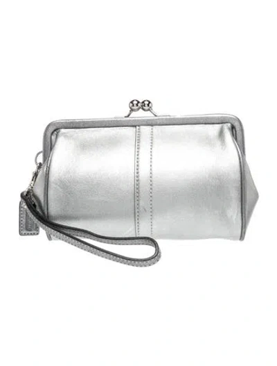 Pre-owned Coach Leather Clutch In Silver