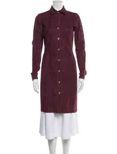 Pre-owned Coach Leather Coat In Burgundy