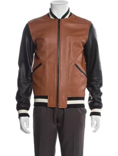 Pre-owned Coach Leather Colorblock Pattern Bomber Jacket In Black