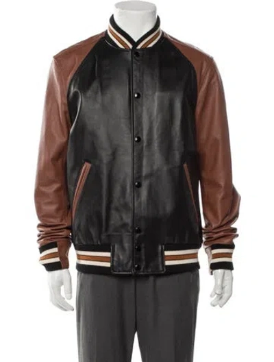 Pre-owned Coach Leather Colorblock Pattern Bomber Jacket In Brown