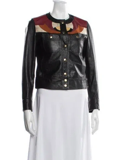Pre-owned Coach Leather Colorblock Pattern Jacket In Black