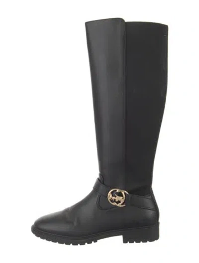 Pre-owned Coach Leather Colorblock Pattern Riding Boots In Black