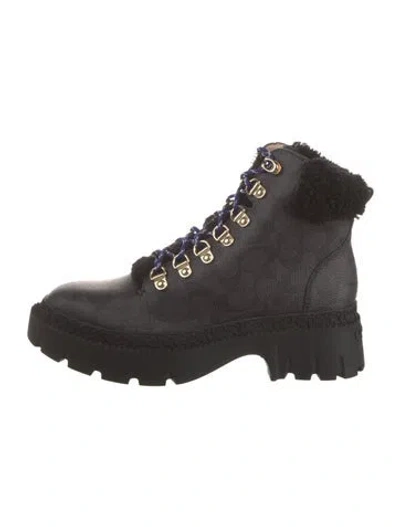 Pre-owned Coach Leather Combat Boots In Black