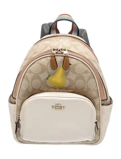 Pre-owned Coach Leather Court Backpack Mini In Neutral