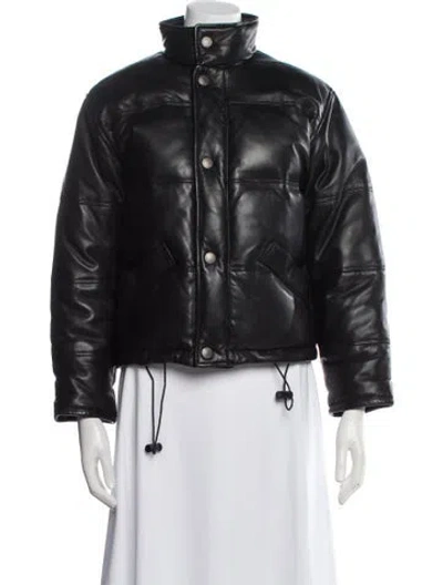 Pre-owned Coach Leather Down Jacket In Black