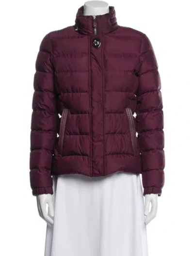 Pre-owned Coach Leather Down Jacket In Burgundy