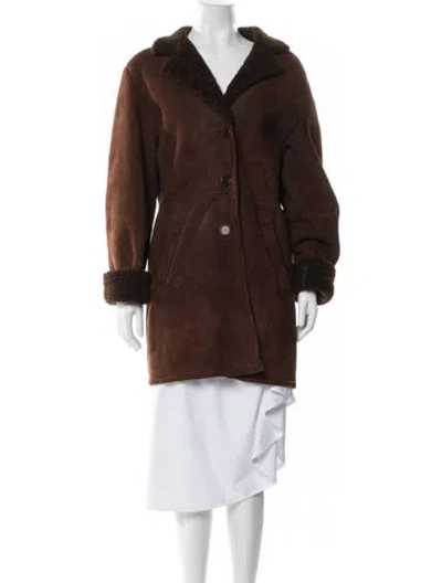 Pre-owned Coach Leather Faux Fur Coat In Brown