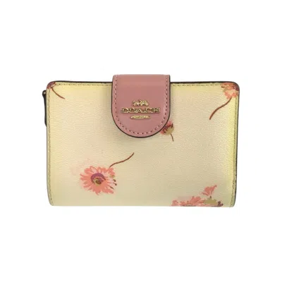 Coach Leather Flower Compact Wallet In Yellow