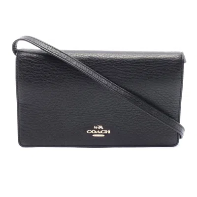 Coach Leather Foldover Clutch Shoulder Bag In Black