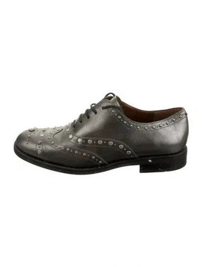 Pre-owned Coach Leather Graphic Print Oxfords In Silver
