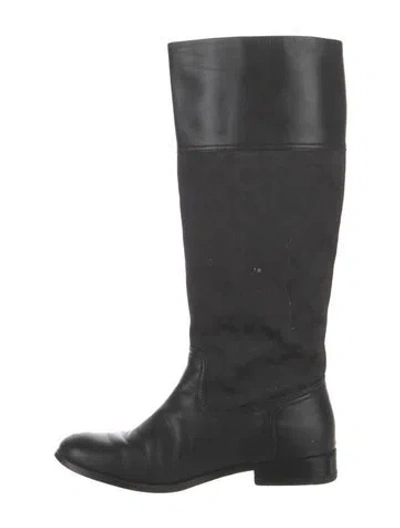 Pre-owned Coach Leather Graphic Print Riding Boots In Black