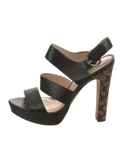 Pre-owned Coach Leather Graphic Print Sandals In Black