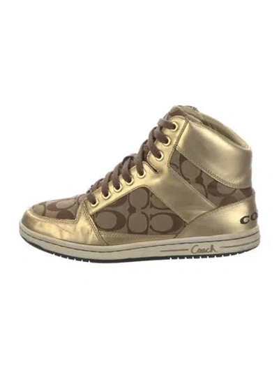Pre-owned Coach Leather Graphic Print Sneakers In Gold/metallic