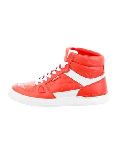 Pre-owned Coach Leather Graphic Print Sneakers In White