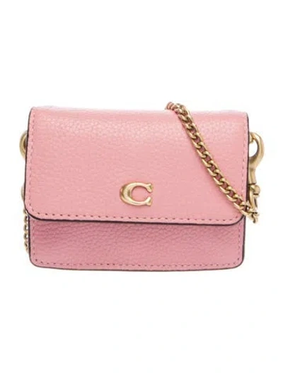 Pre-owned Coach Leather Half Flap Card Case Mini In Pink