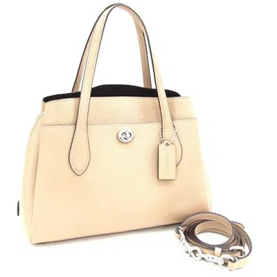 Pre-owned Coach Leather Handbag Shoulder Bag () In Beige