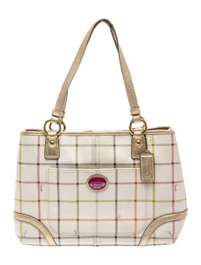 Pre-owned Coach Leather Heritage Tattersall In Neutral