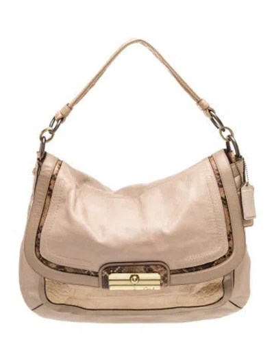 Pre-owned Coach Leather Hobo In Neutrals