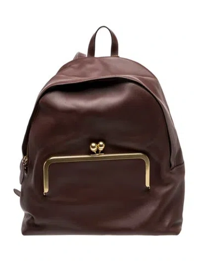 Pre-owned Coach Leather Kisslock Frame Backpack In Brown