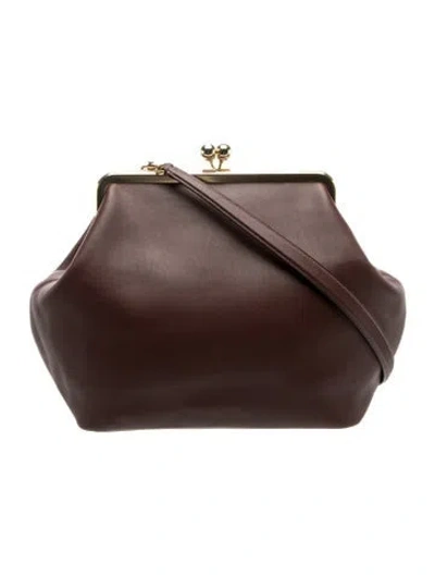 Pre-owned Coach Leather Kisslock Frame Large In Brown