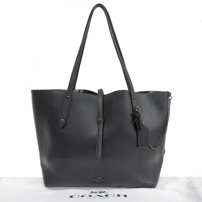 Coach Leather Market Tote Prairie In Black