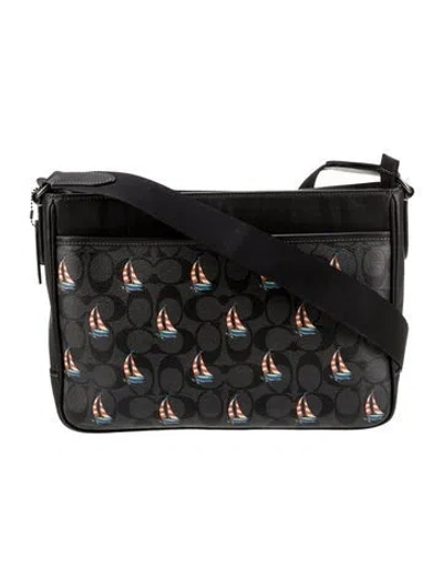 Pre-owned Coach Leather Messenger Bag In Black