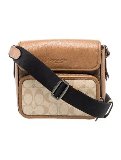 Pre-owned Coach Leather Messenger Bag In Neutrals
