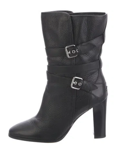 Pre-owned Coach Leather Moto Boots In Black