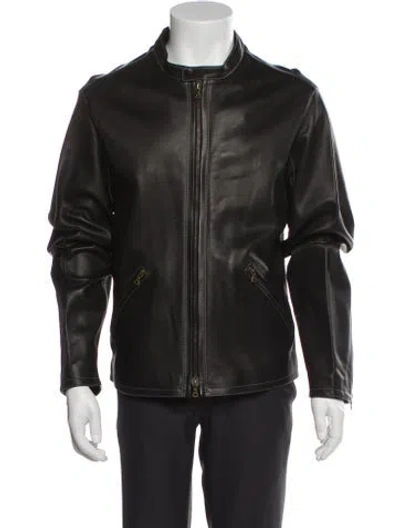 Pre-owned Coach Leather Moto Jacket In Brown