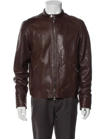 Pre-owned Coach Leather Moto Jacket In Brown