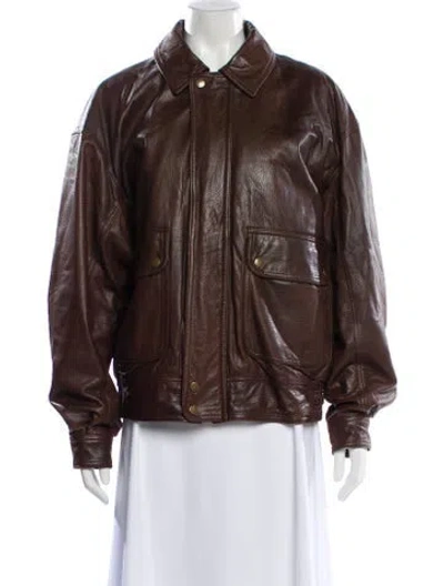 Pre-owned Coach Leather Moto Jacket In Brown