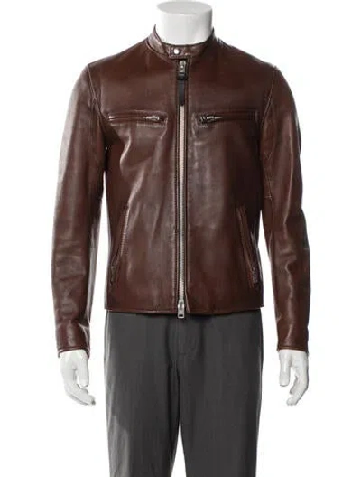 Pre-owned Coach Leather Moto Jacket In Brown