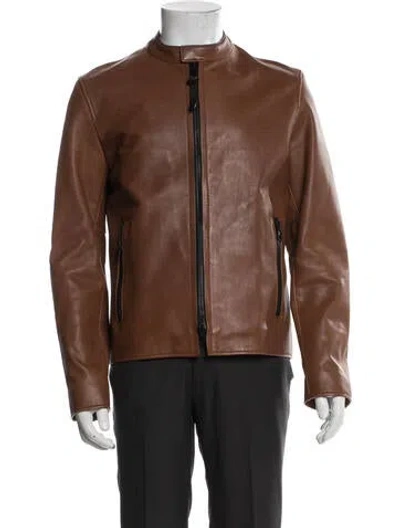 Pre-owned Coach Leather Moto Jacket In Brown