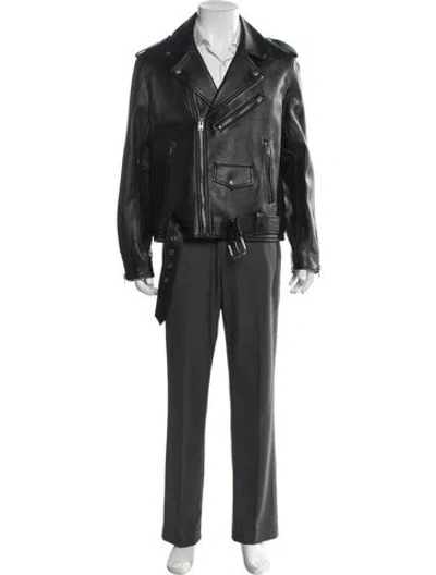 Pre-owned Coach Leather Moto Jacket In Gray