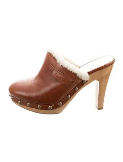 Pre-owned Coach Leather Mules In Neutrals
