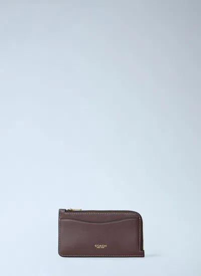 Coach Leather New York Zip Card Case In Brown