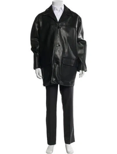 Pre-owned Coach Leather Overcoat In Black