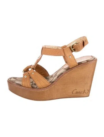 Pre-owned Coach Leather Patterned Sandals In Gold/metallic
