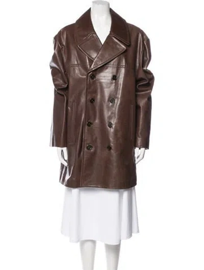 Pre-owned Coach Leather Peacoat In Brown