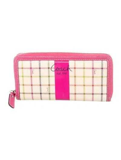 Pre-owned Coach Leather Plaid Print Wallet In Multi