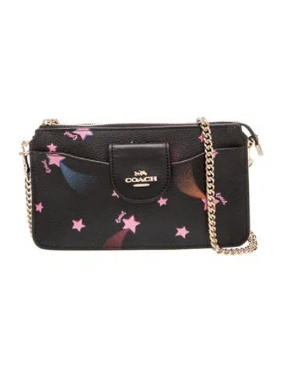 Pre-owned Coach Leather Poppy Crossbody In Disco Star Print In Black