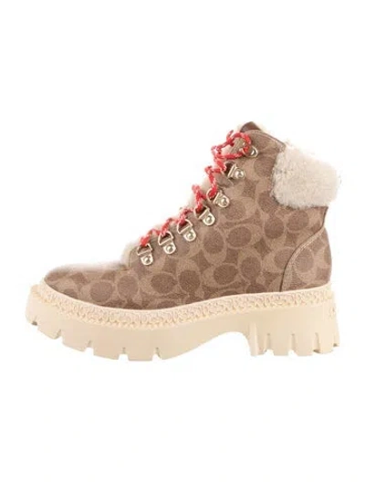 Pre-owned Coach Leather Printed Combat Boots In Neutral
