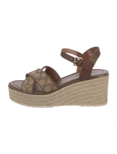 Pre-owned Coach Leather Printed Espadrilles In Neutral