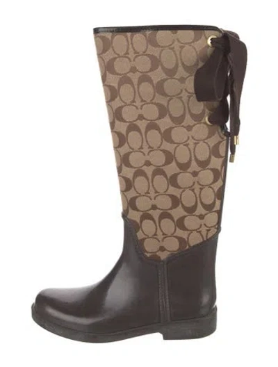Pre-owned Coach Leather Printed Rain Boots In Brown