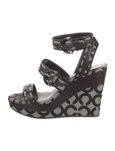 Pre-owned Coach Leather Printed Sandals In Black