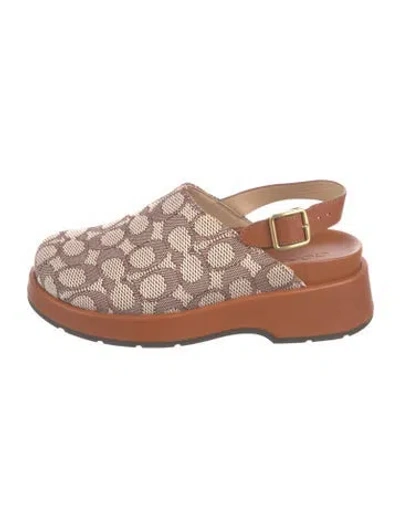 Pre-owned Coach Leather Printed Slingback Flats In Brown