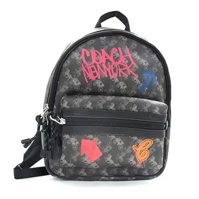 Pre-owned Coach Leather Pvc Backpack Handbag Shoulder Bag () In Black