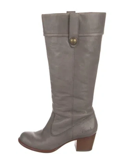 Pre-owned Coach Leather Riding Boots In Gray