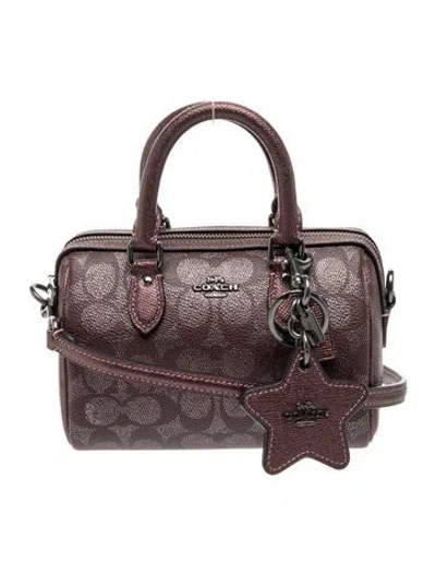 Pre-owned Coach Leather Rowan Satchel In Metallic Signature Canvas Small W/ Tags In Grey